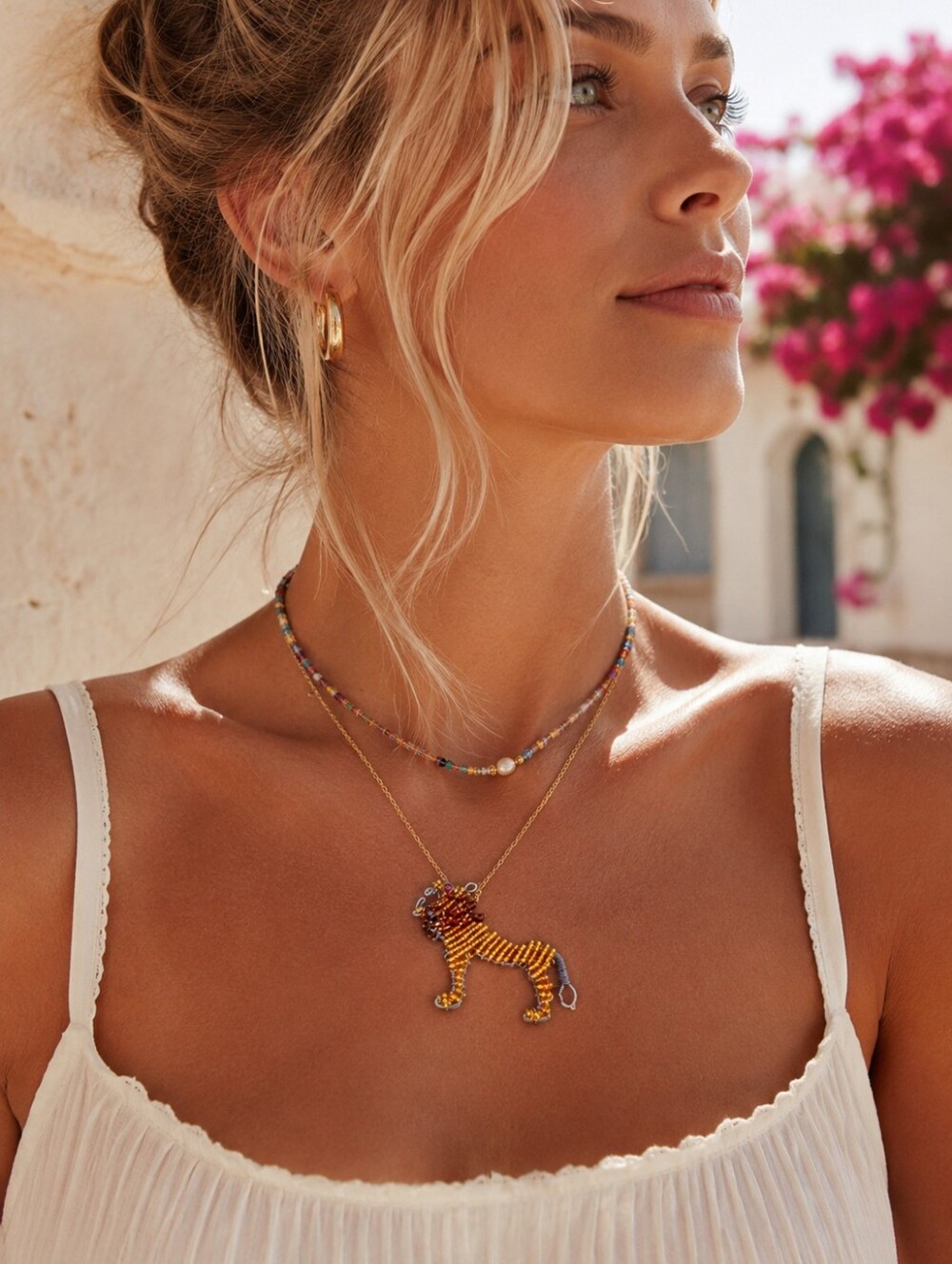 Boho Euro Summer Hand Beaded Wire Lion Pendant